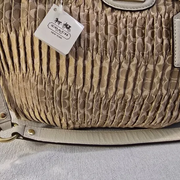 Coach 18885 NWT Madison Gathered Signature Fabric Sophia Satchel Purse Khaki NEW - Picture 7 of 15